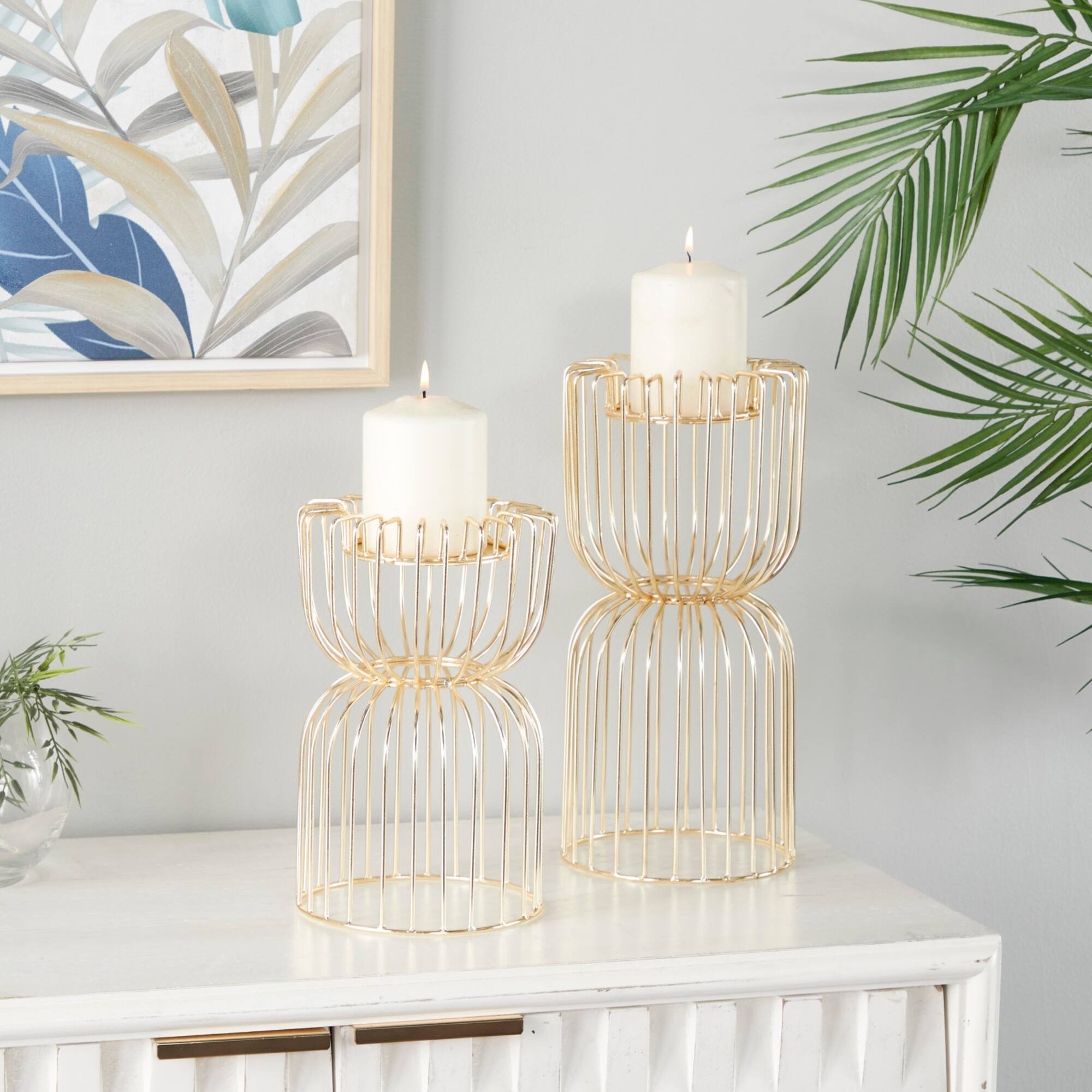 CosmoLiving by Cosmopolitan Gold Iron Glam Candle Holder, 13" x 10"